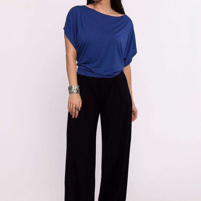 Chic Viscose Knit Blouse with Pleated Detailing