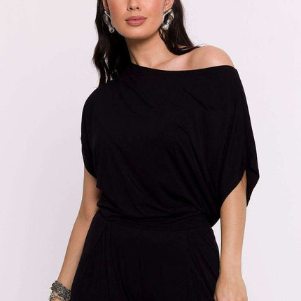 Chic Viscose Knit Blouse with Pleated Detailing