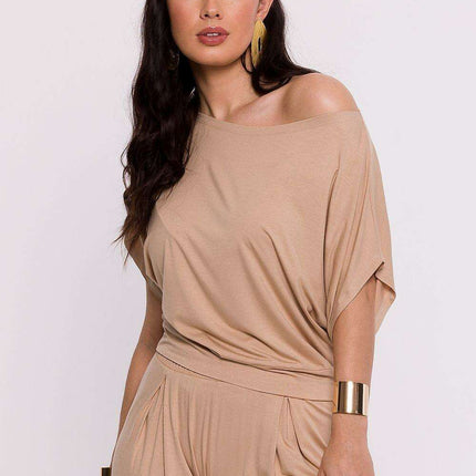 Chic Viscose Knit Blouse with Pleated Detailing