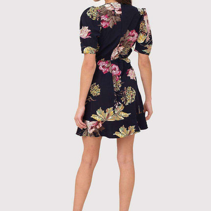 Floral Elegance V-Neck Mini Dress with Back Zip