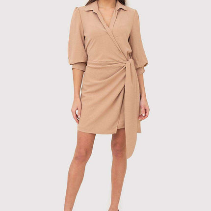 Chic Vibrant Orange Mini Dress with Stylish Waist Tie and Cuffed Sleeves