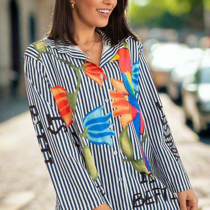 Colorful Striped Womens Shirt Italy Moda Long Sleeve