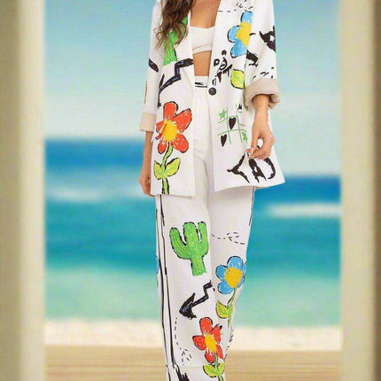 Elegant Womens Italy Moda Printed Jacket And Trousers Set