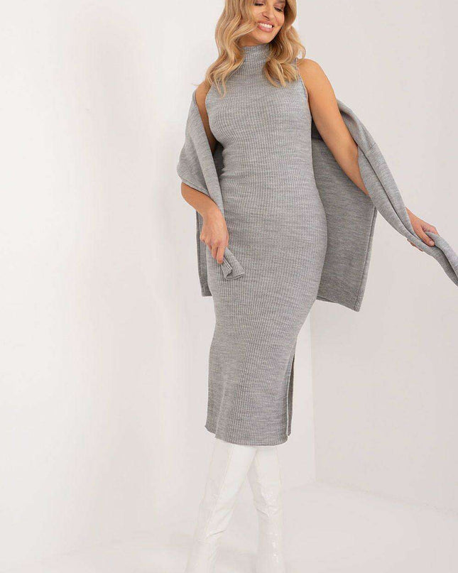Elegant Ease: Sleeveless Dress and Heart-Neck Sweater Set