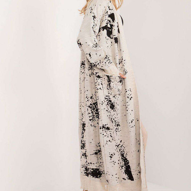 Chic and Cozy Ankle-Length Printed Cardigan with Handy Pockets