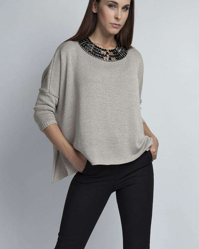 Luxurious Metallic Oversized Knit Sweater MKM