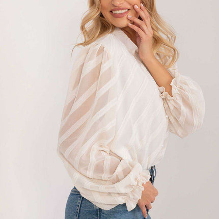 Chic Textured Long-Sleeve Women's Button-Up Blouse
