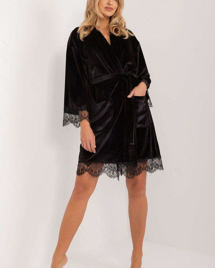 Chic Lace-Embellished Cotton Bathrobe with Convenient Pockets