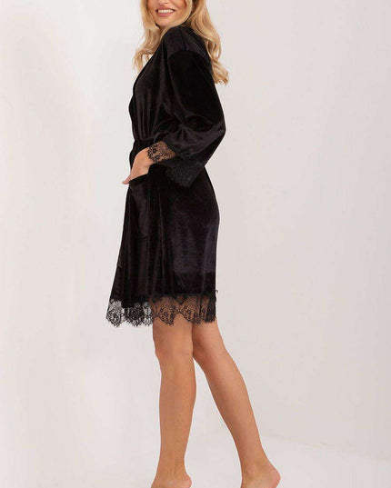 Chic Lace-Embellished Cotton Bathrobe with Convenient Pockets