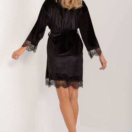 Chic Lace-Embellished Cotton Bathrobe with Convenient Pockets