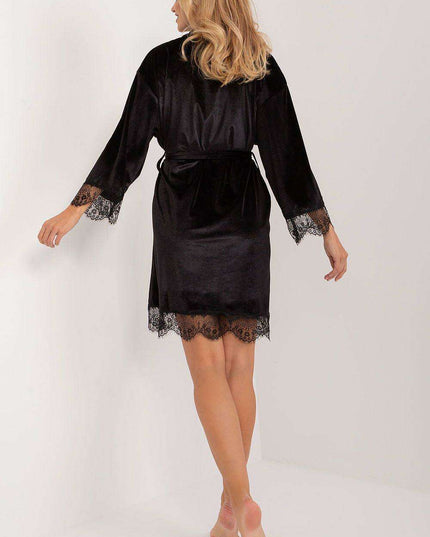 Chic Lace-Embellished Cotton Bathrobe with Convenient Pockets