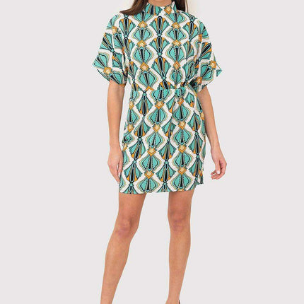 Chic High-Collar Mini Dress with Convenient Zipper Closure