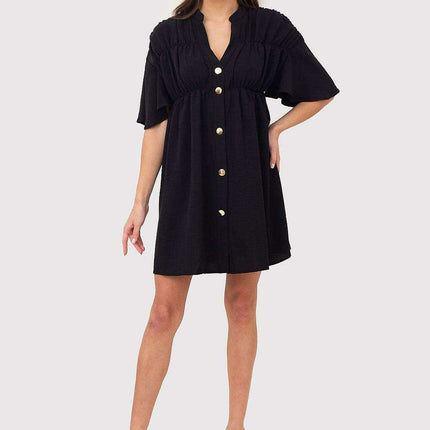 Elegant Green Mini Dress with Chic Gold Button Accents