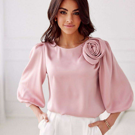 Elegant Satin Rose Blouse - Luxurious Fashion Statement