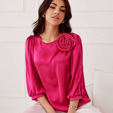 Elegant Satin Rose Blouse - Luxurious Fashion Statement