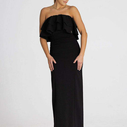 Sophisticated Sleeveless Maxi Dress with Double Ruffle Neckline