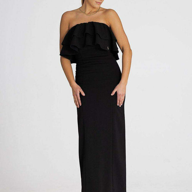 Sophisticated Sleeveless Maxi Dress with Double Ruffle Neckline