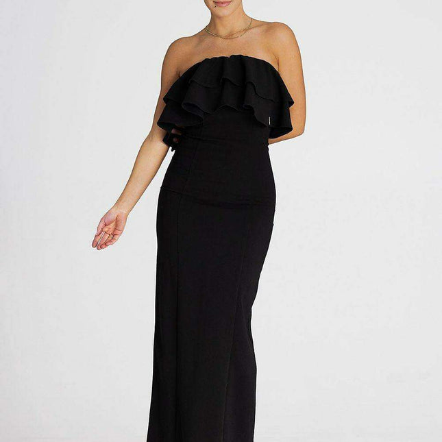Sophisticated Sleeveless Maxi Dress with Double Ruffle Neckline