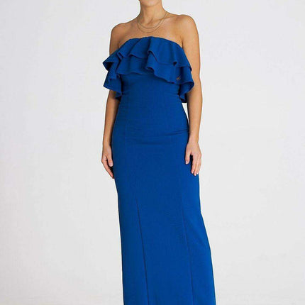 Sophisticated Sleeveless Maxi Dress with Double Ruffle Neckline