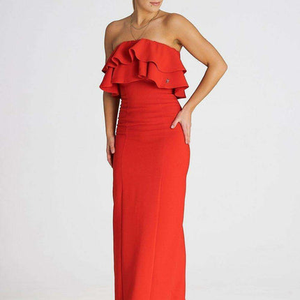 Sophisticated Sleeveless Maxi Dress with Double Ruffle Neckline