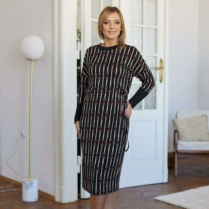 Elegant Jacquard Knit Midi Dress for Modern Women