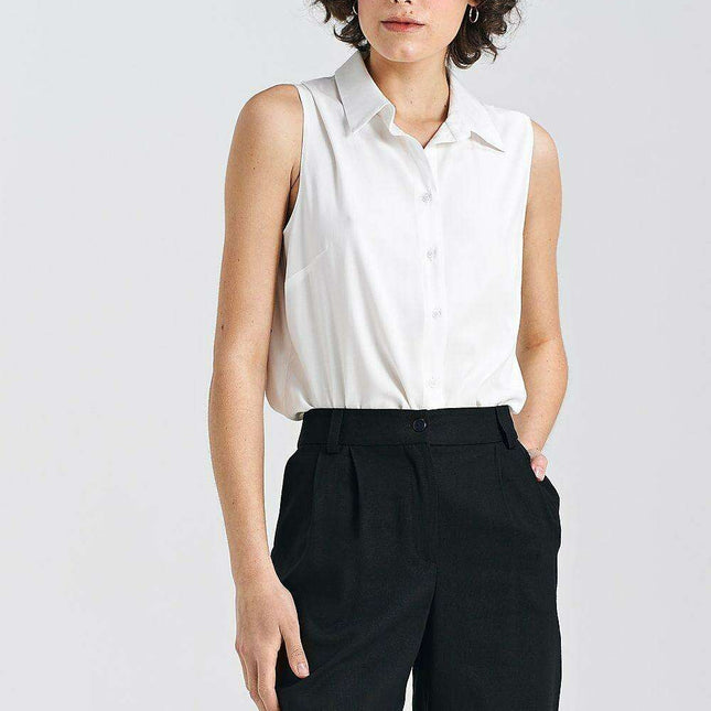 Chic Sleeveless Viscose Blouse With Timeless Collar