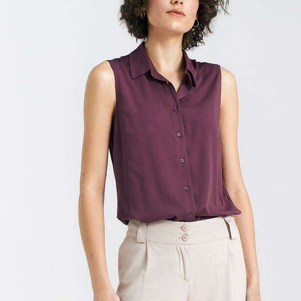 Chic Sleeveless Viscose Blouse With Timeless Collar