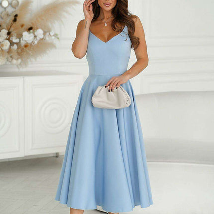 Chic Strapless Flare Midi Dress with Exposed Shoulders