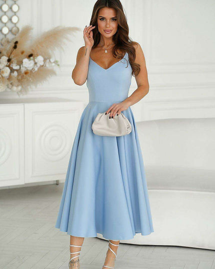Chic Strapless Flare Midi Dress with Exposed Shoulders