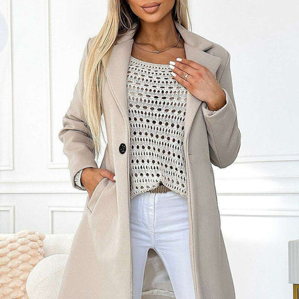 Sophisticated Beige Button-Up Overcoat - Made in Europe