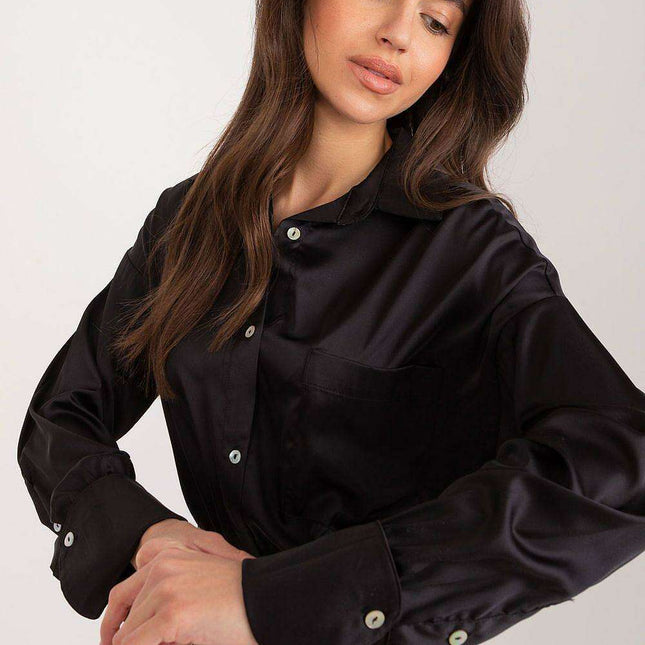Chic Long Sleeve Satin Shirt with Pocket Detail