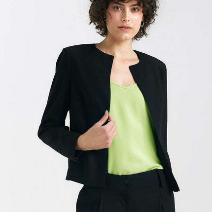 Elegant Black Box Blazer With Structured Shoulder Accents