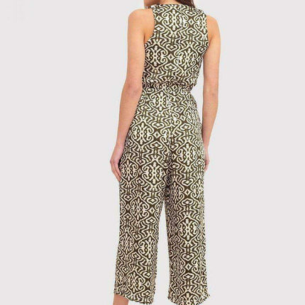 Khaki and Cream Tie-Front Sleeveless Jumpsuit by Ax Paris