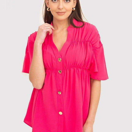 Cream Serape Neckline Button-Up Blouse with Flowy Sleeves