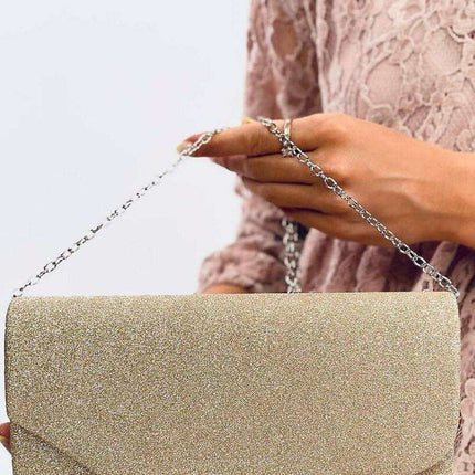 Iridescent Glamour Fabric Clutch with Removable Chain