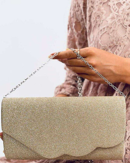Iridescent Glamour Fabric Clutch with Removable Chain