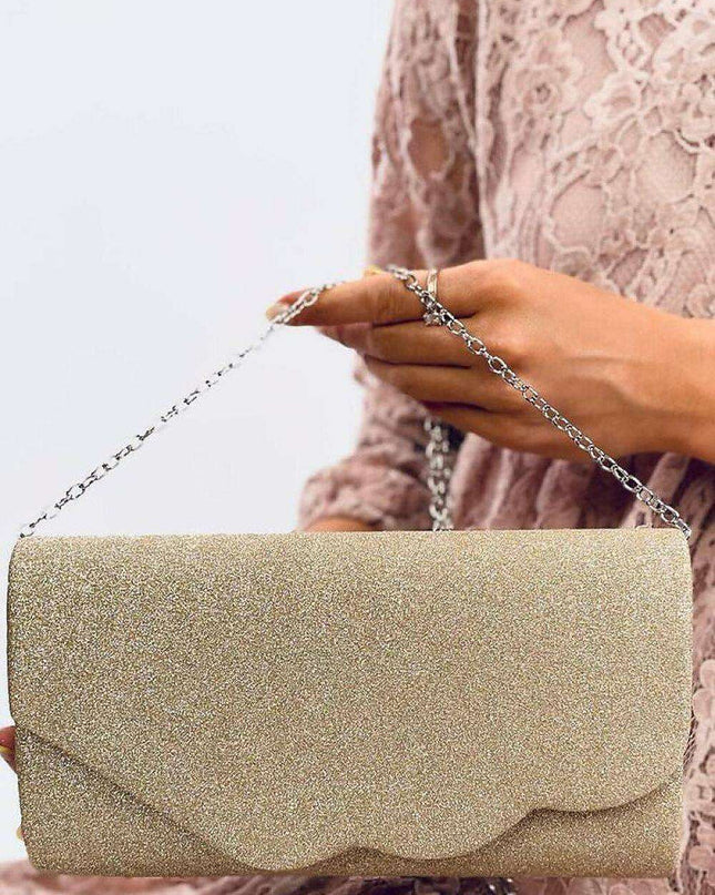 Iridescent Glamour Fabric Clutch with Removable Chain