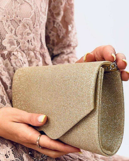 Iridescent Glamour Fabric Clutch with Removable Chain