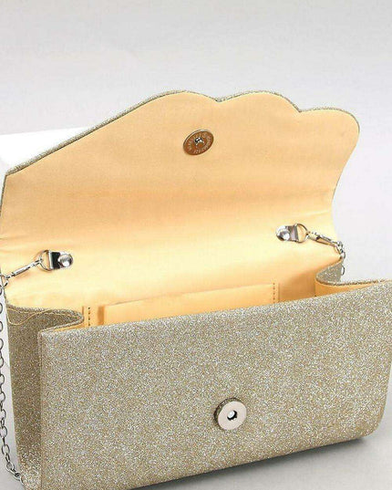 Iridescent Glamour Fabric Clutch with Removable Chain