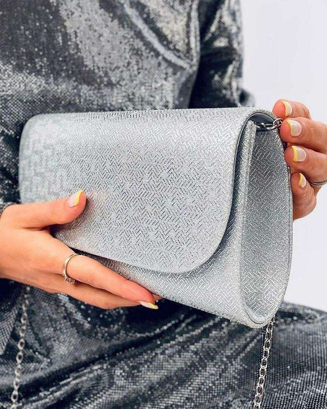 Gleaming Iridescent Evening Clutch with Detachable Chain Strap