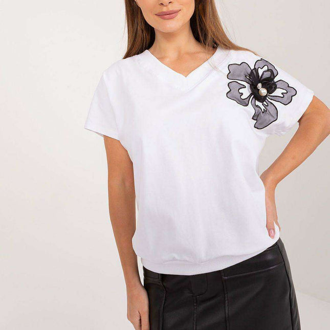 Heartfelt Elegance Floral Cotton Blouse with Sparkling Zircon Accents