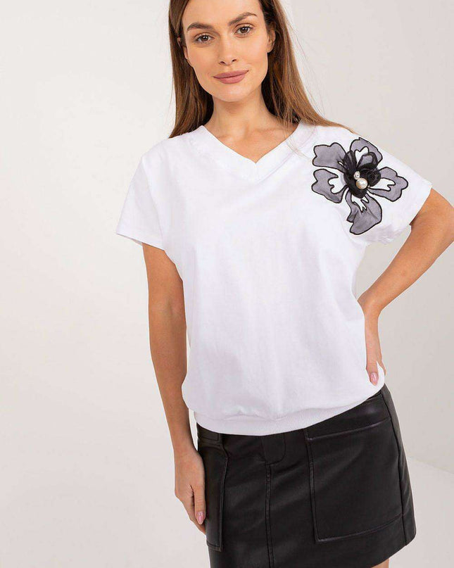 Heartfelt Elegance Floral Cotton Blouse with Sparkling Zircon Accents