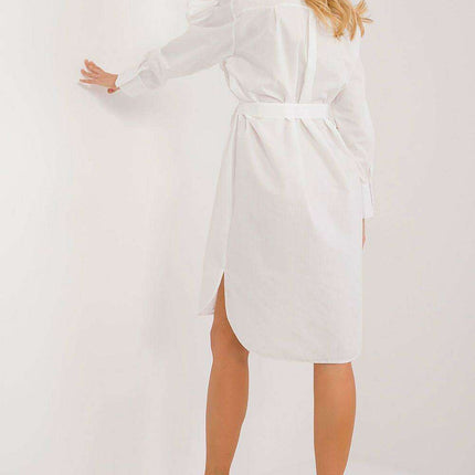 Lakerta Chic Asymmetrical Cotton Shirt Dress with Floral Pin - Made in Europe