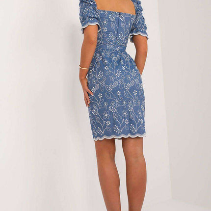 Embroidered Summer Cotton Dress with Ruffled Sleeves and Waist Tie