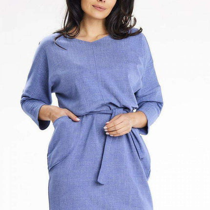 Heart Neckline Kimono Sleeve Daydress with Belt and Pockets for Stylish Comfort