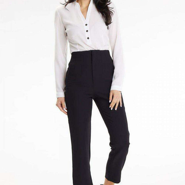 Heart Neckline Buttoned Blouse - Elegant Stand-Up Style