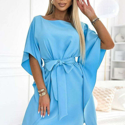 Olive Green Butterfly Dress with Belt by Numoco