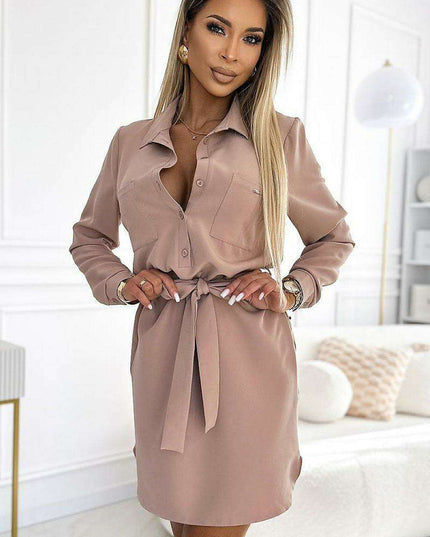 Beige Pocketed Shirt Dress - Chic European Elegance by Numoco