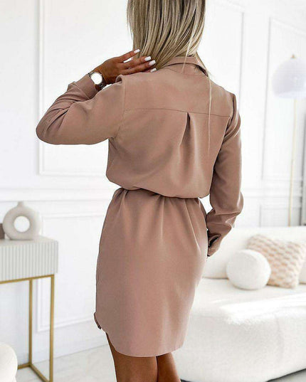 Beige Pocketed Shirt Dress - Chic European Elegance by Numoco