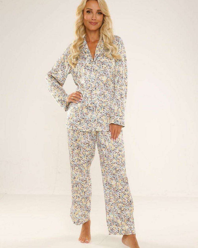 Chic Satin Lounge Set for Women with Stylish Collar and Modern Print